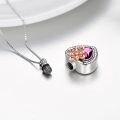 wholesale 925 Sterling Silver Pink Austrian Crystal Heart Pendant with Rose Gold Plated Flower and Cubic Zirconia Chain - Keepsake Urn Necklace for Ashes-0-5