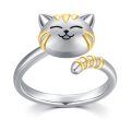 wholesale 925 Sterling Silver Cartoon Cat Face Design Adjustable Ring for Women-0-0