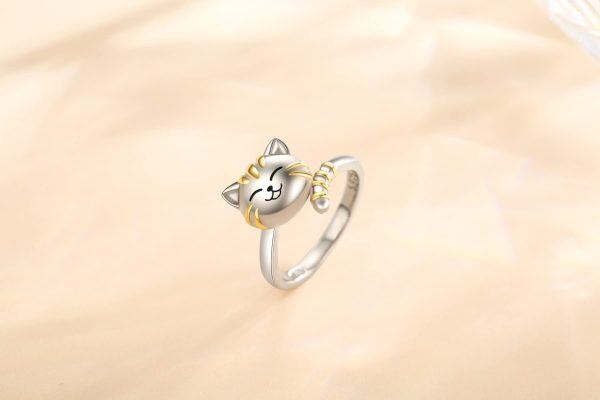 sterling silver cute animal cat ring -1