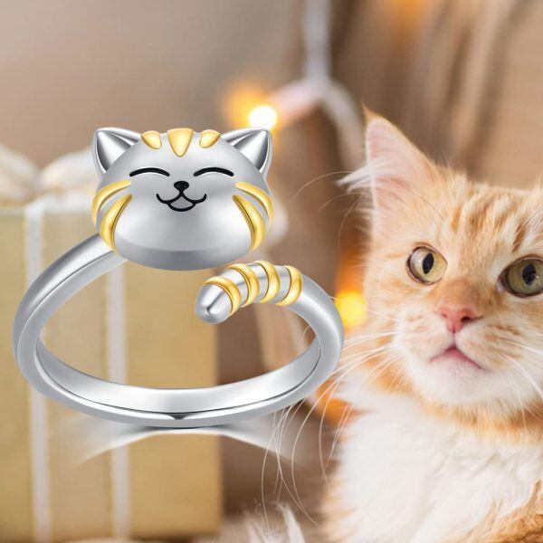 sterling silver cute animal cat ring -5