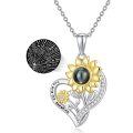 wholesale 925 Sterling Silver Photo Projection Necklace - Heart Celtic Knot Infinity Flower Pendant with Black Engraved Disc and Cubic Zirconia Accents-0-0