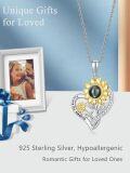 wholesale 925 Sterling Silver Photo Projection Necklace - Heart Celtic Knot Infinity Flower Pendant with Black Engraved Disc and Cubic Zirconia Accents-0-1