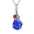 wholesale 925 Sterling Silver Blue Sapphire Teardrop Birthstone Necklace with Red Rose Pendant for Women Girl's Birthday Gifts-0-0
