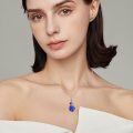 wholesale 925 Sterling Silver Blue Sapphire Teardrop Birthstone Necklace with Red Rose Pendant for Women Girl's Birthday Gifts-0-2