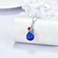 wholesale 925 Sterling Silver Blue Sapphire Teardrop Birthstone Necklace with Red Rose Pendant for Women Girl's Birthday Gifts-0-3