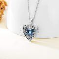wholesale 925 Sterling Silver Blue Butterfly Crystal Heart Pendant Necklace for Women Girls  45cm Chain Length-0-1