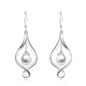 925 Sterling Silver Celtic Pearl Drop Earrings-0