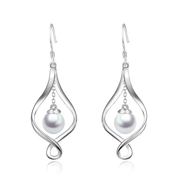 925 Sterling Silver Celtic Pearl Drop Earrings-0