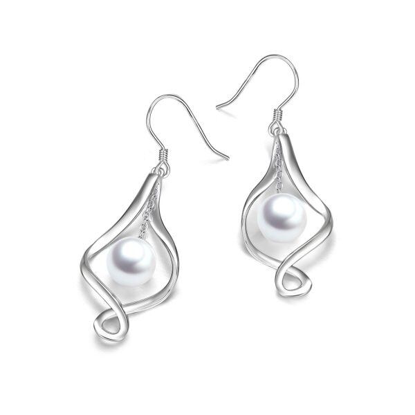 925 Sterling Silver Celtic Pearl Drop Earrings-3