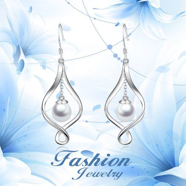 925 Sterling Silver Celtic Pearl Drop Earrings-4