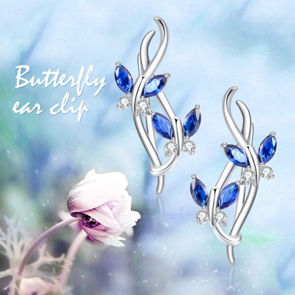 925 Sterling Silver Blue Butterfly Climber Earrings-5