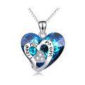 wholesale 925 Sterling Silver Blue Crystal I Love You Mom Heart Pendant Necklace Gift for Mother's Day-0-0