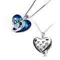 wholesale 925 Sterling Silver Blue Crystal I Love You Mom Heart Pendant Necklace Gift for Mother's Day-0-2