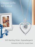 wholesale 925 Sterling Silver Heart-Shaped Pendant I Love You in 100 Languages Photo Necklace w/ Moonstone & Cubic Zirconia-0-1