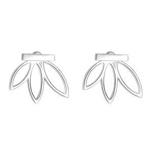 925 Sterling Silver Lotus Flower Bar Jacket Stud Earrings-0