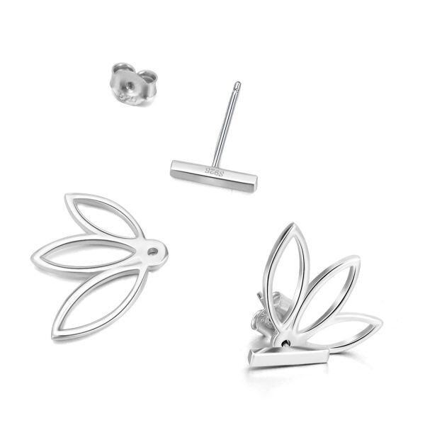 925 Sterling Silver Lotus Flower Bar Jacket Stud Earrings-4