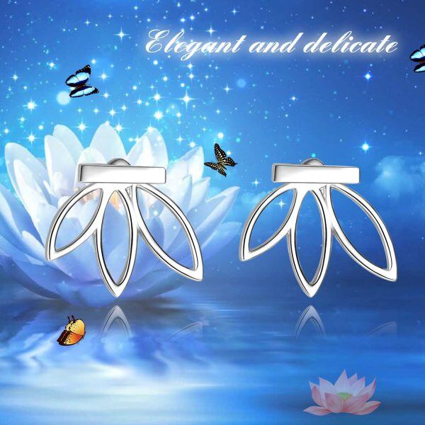 925 Sterling Silver Lotus Flower Bar Jacket Stud Earrings-5