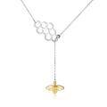 wholesale 925 Sterling Silver Honeycomb & Gold Plated Bee Lariat Necklace for Women and Teen Girls-0-0