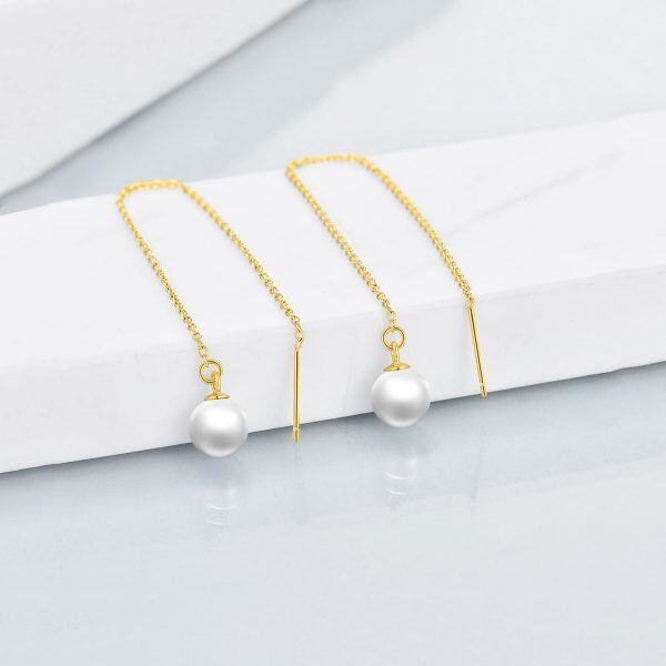 925 Sterling Silver Pearl Threader Earrings-2