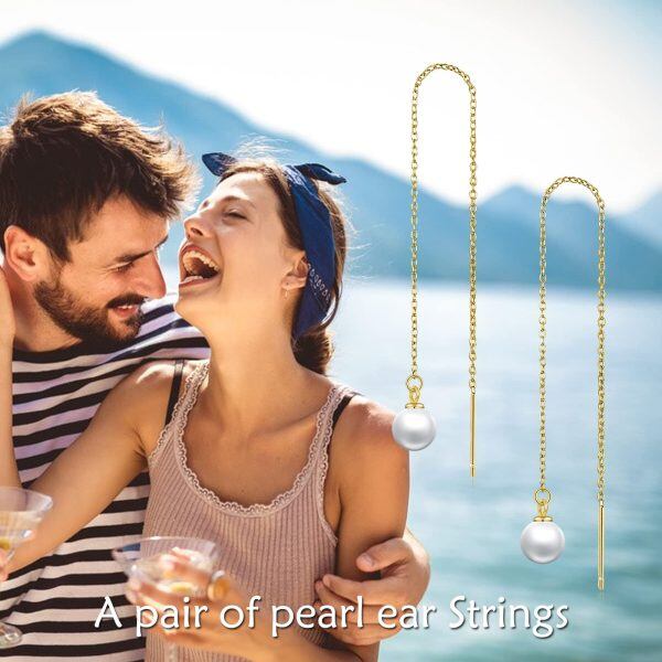 925 Sterling Silver Pearl Threader Earrings-5