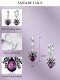 wholesale 925 Sterling Silver Spider Drop Earrings with Purple Stones - Halloween Jewelry for Women-0-5