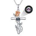 wholesale 925 Sterling Silver Rose Flower Projection I Love You Necklace - Multilingual Message-0-0