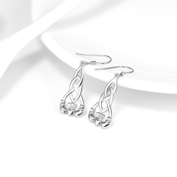 Irish Earrings Sterling Silver Celtic Knot Dangle Earrings-3