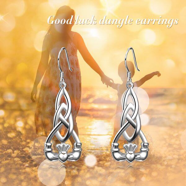 Irish Earrings Sterling Silver Celtic Knot Dangle Earrings-5