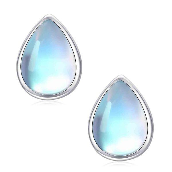 Sterling Silver Moonstone Teardrop Stud Earrings-3