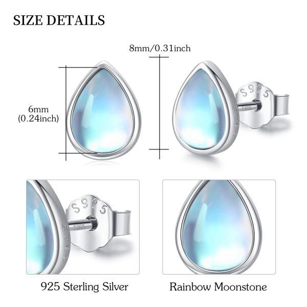 Sterling Silver Moonstone Teardrop Stud Earrings-4