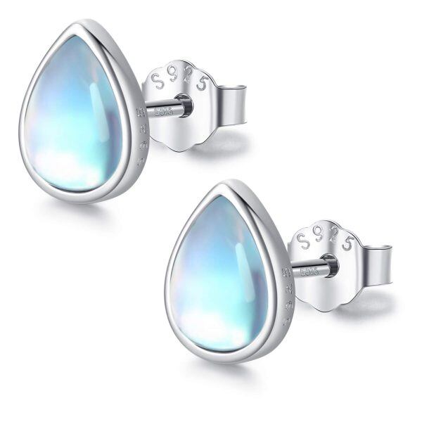 Sterling Silver Moonstone Teardrop Stud Earrings-5