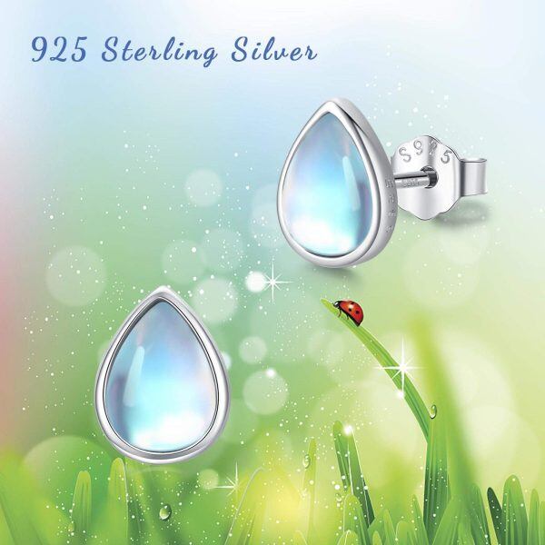 Sterling Silver Moonstone Teardrop Stud Earrings-6