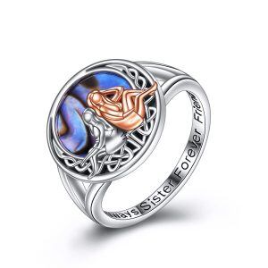 Sterling Silver Sister Rings With Abalone Shell-0