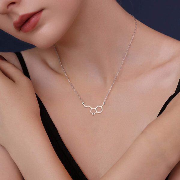 Sterling Silver Serotonin Molecule Necklace Dopamine Necklace Chemical Molecules Necklace-1