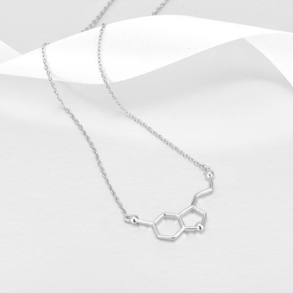 Sterling Silver Serotonin Molecule Necklace Dopamine Necklace Chemical Molecules Necklace-4