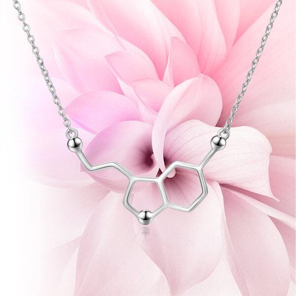 Sterling Silver Serotonin Molecule Necklace Dopamine Necklace Chemical Molecules Necklace-5