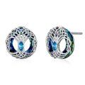 wholesale 925 Sterling Silver Celtic Knot Tree of Life Blue Crystal Stud Earrings for Women-0-0