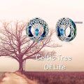 wholesale 925 Sterling Silver Celtic Knot Tree of Life Blue Crystal Stud Earrings for Women-0-5