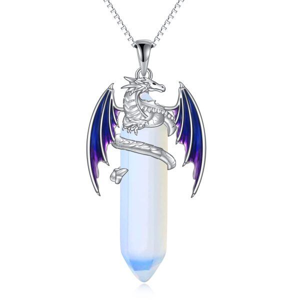 925 Sterling Silver Opal Dragon Pendant Necklace-0