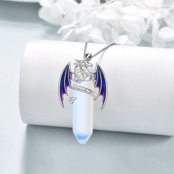 925 Sterling Silver Opal Dragon Pendant Necklace-2