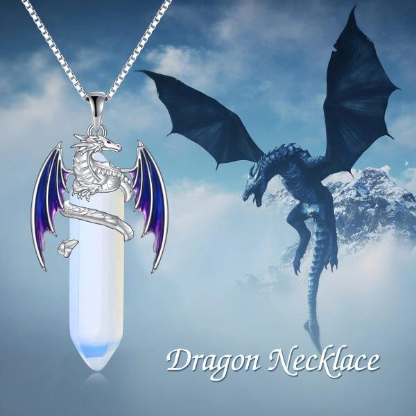 925 Sterling Silver Opal Dragon Pendant Necklace-5