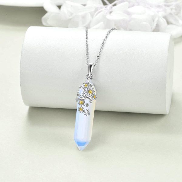 925 Sterling Silver Daisy Opal Pendant Necklace-2