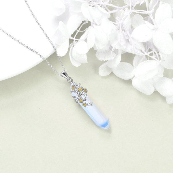 925 Sterling Silver Daisy Opal Pendant Necklace-3