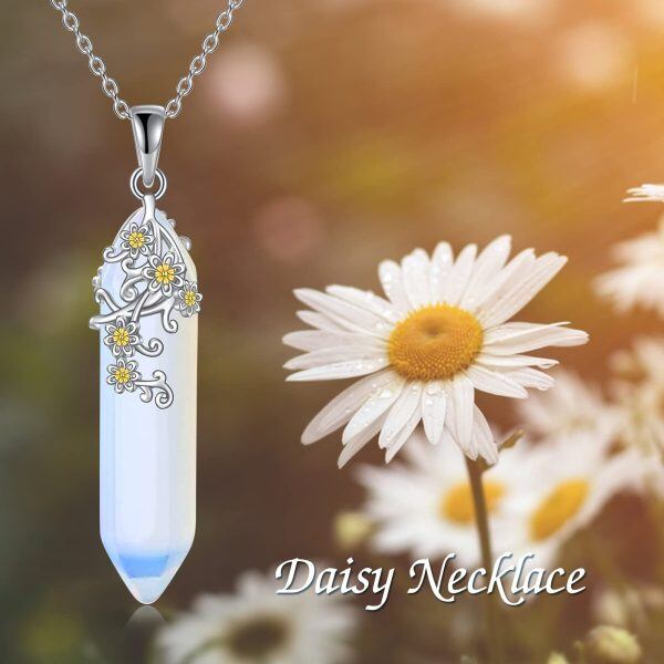 925 Sterling Silver Daisy Opal Pendant Necklace-5