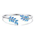 wholesale 925 Sterling Silver Blue Opal Leaf Design Open Bangle Bracelet for Women-0-0