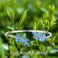 wholesale 925 Sterling Silver Blue Opal Leaf Design Open Bangle Bracelet for Women-0-3
