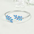 wholesale 925 Sterling Silver Blue Opal Leaf Design Open Bangle Bracelet for Women-0-4
