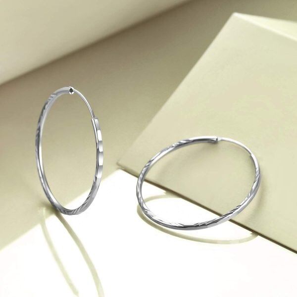 925 Sterling Silver Hoop Earrings Diamond Cut Hoop Earrings-3