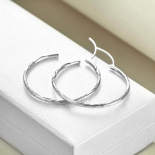 925 Sterling Silver Hoop Earrings Diamond Cut Hoop Earrings-4