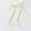 wholesale Gold Chain with Blue Opalite Faceted Stone 14K Gold Hook Earrings 4cm Long-0-2